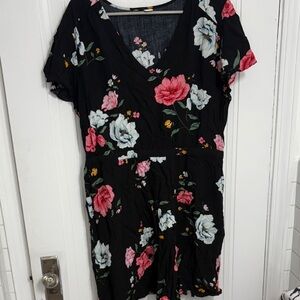 Old Navy Black Dress with Pink and White Floral Pattern